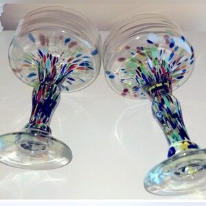 DOS SUENOS HAND BLOWN MEXICAN CONFETTI MULTICOLOR MARGARITA GLASSES| Set…